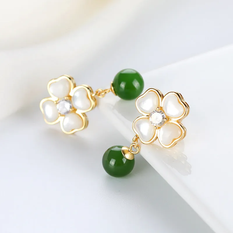 Natural Jade Earrings Nephrite Silver Earrings ZNE378