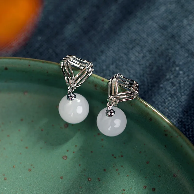 Natural Jade Earrings Nephrite Silver Earrings ZNE463