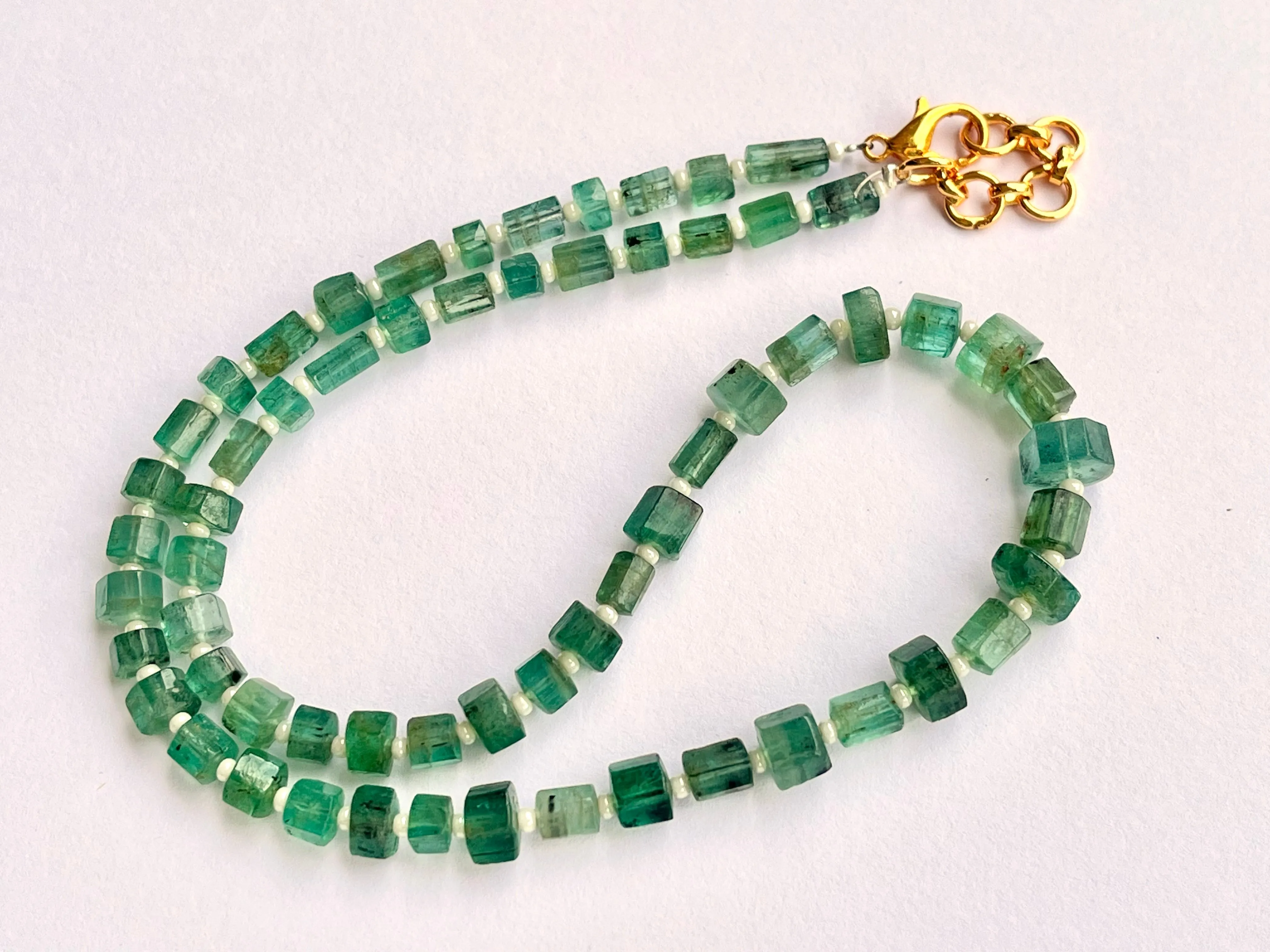 Natural Zambian Emerald fancy shape beaded Gemstone Necklace