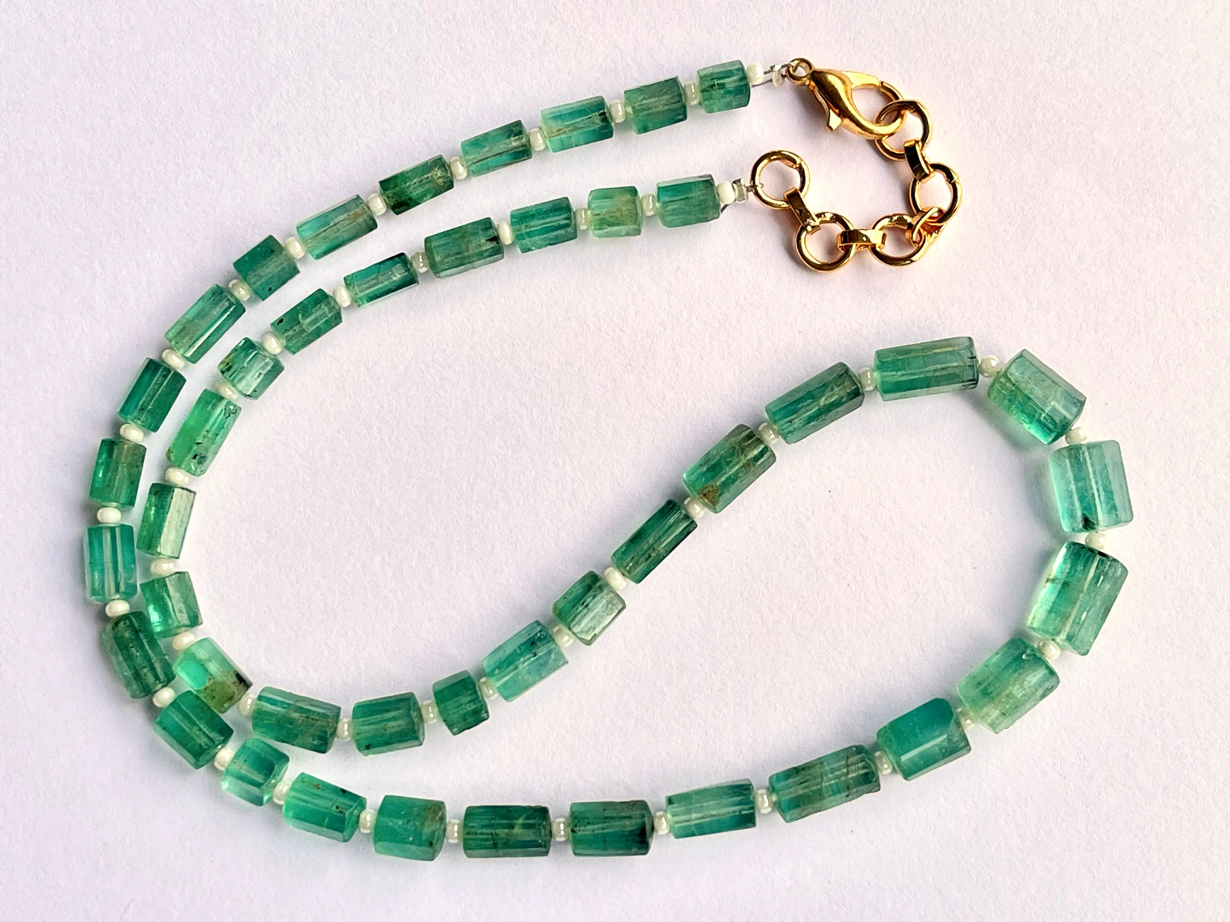 Natural Zambian Emerald fancy shape beaded Gemstone Necklace