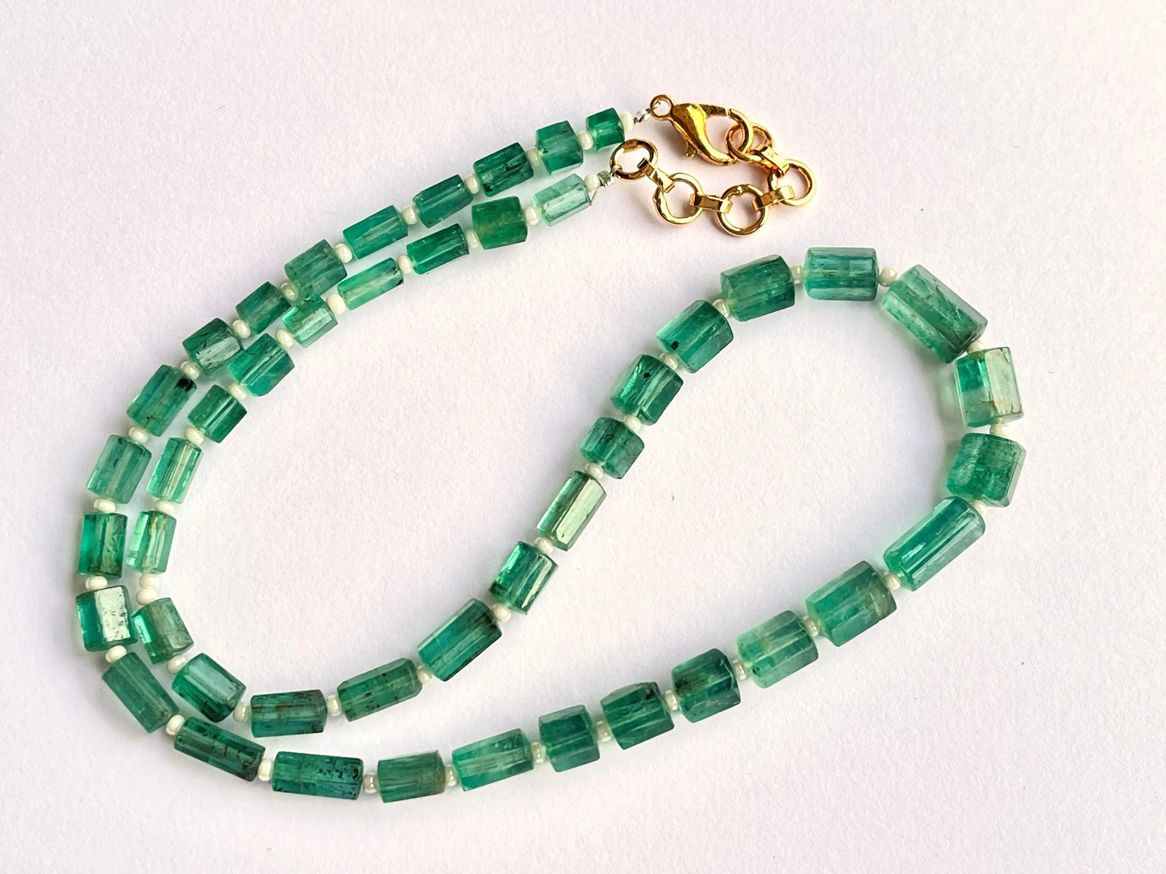 Natural Zambian Emerald fancy shape beaded Gemstone Necklace