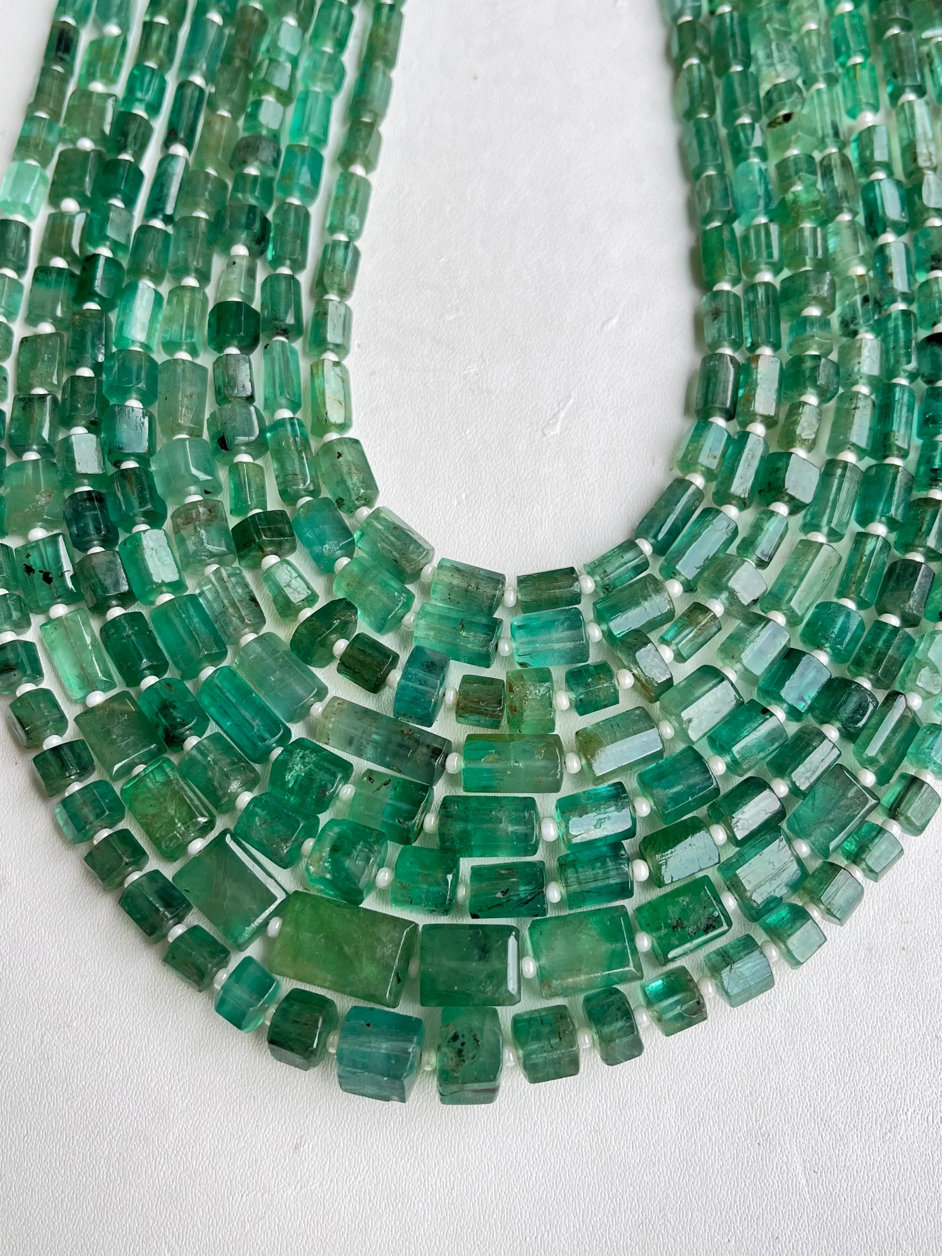 Natural Zambian Emerald fancy shape beaded Gemstone Necklace