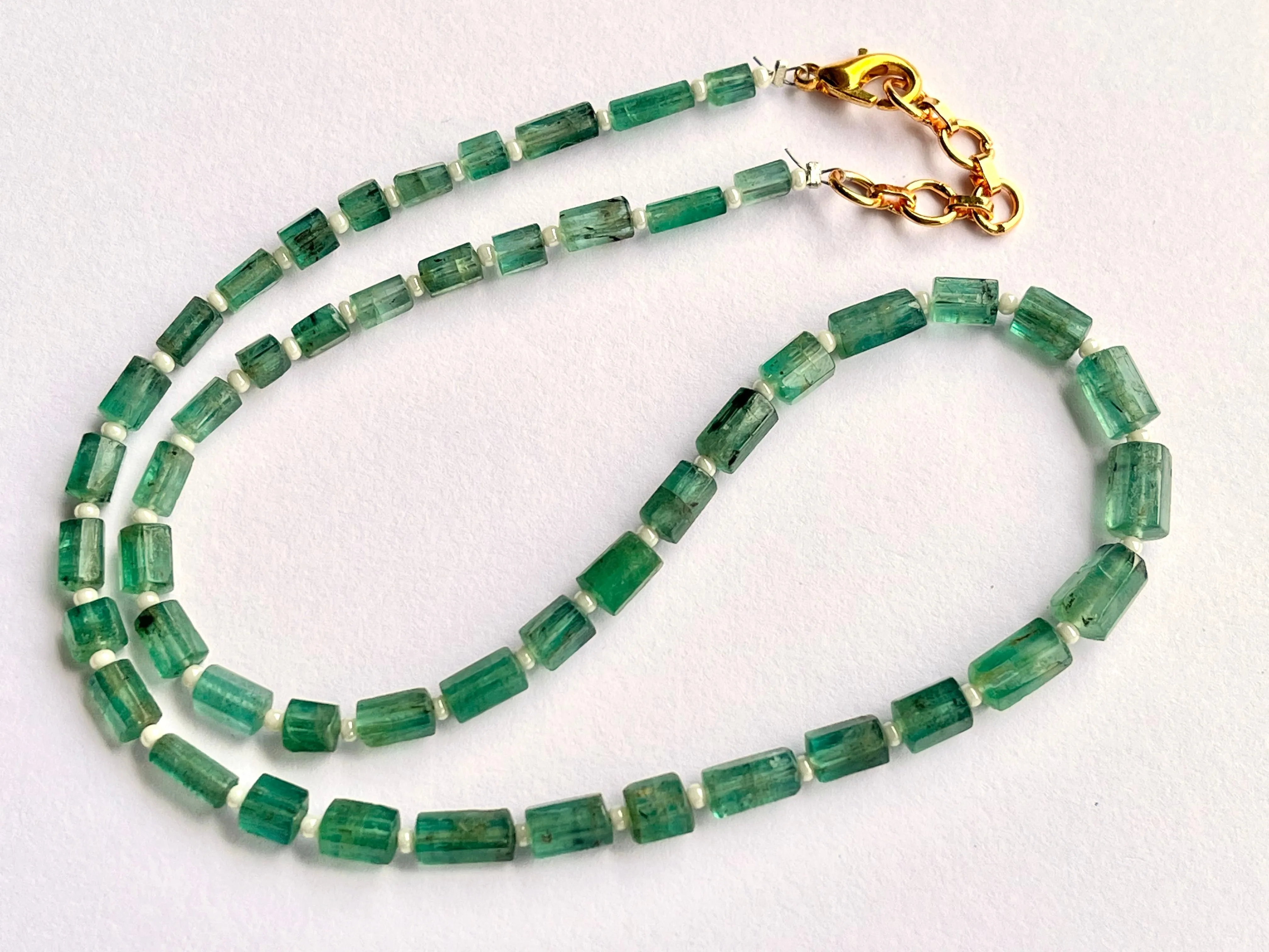 Natural Zambian Emerald fancy shape beaded Gemstone Necklace