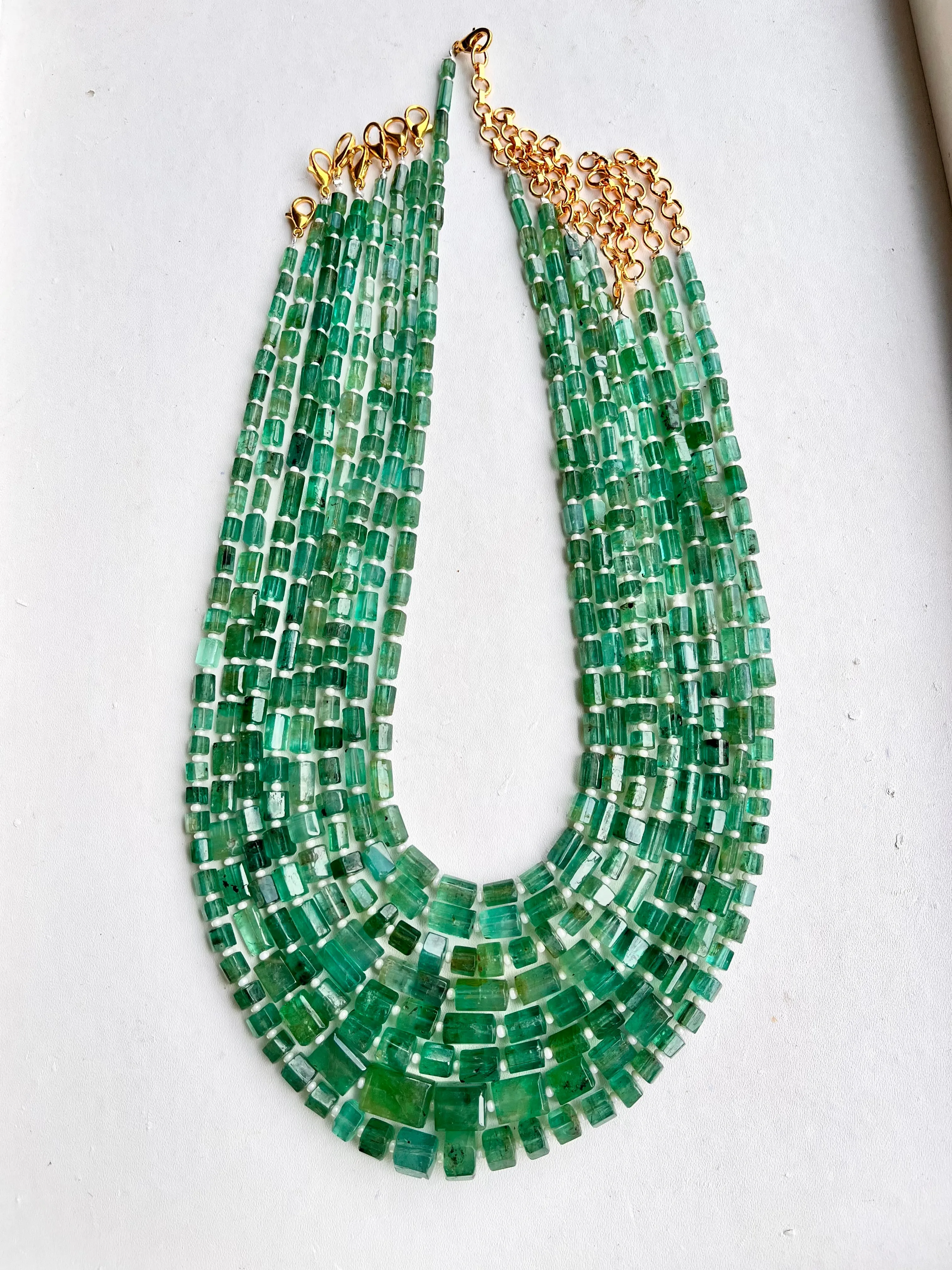 Natural Zambian Emerald fancy shape beaded Gemstone Necklace