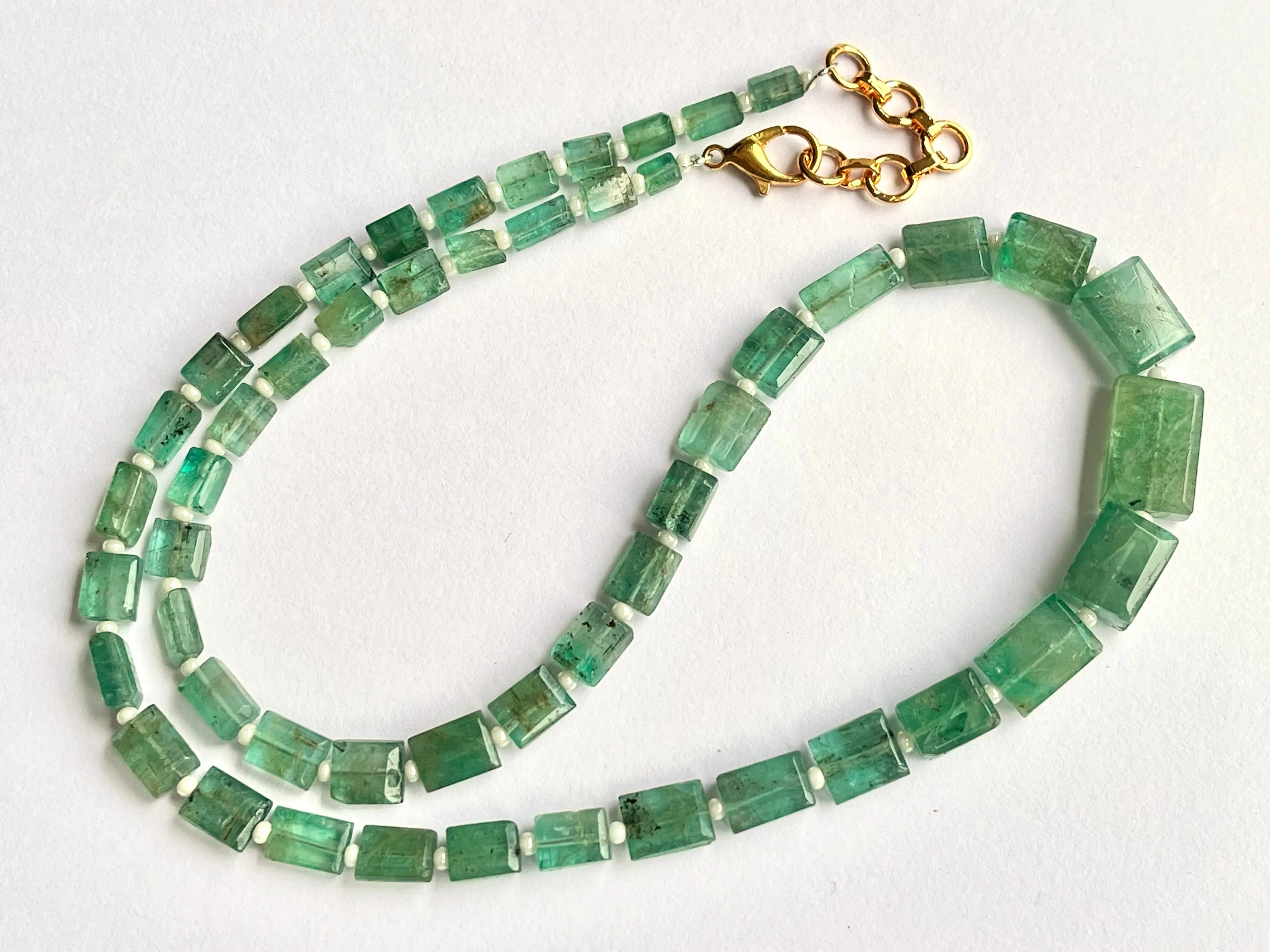 Natural Zambian Emerald fancy shape beaded Gemstone Necklace