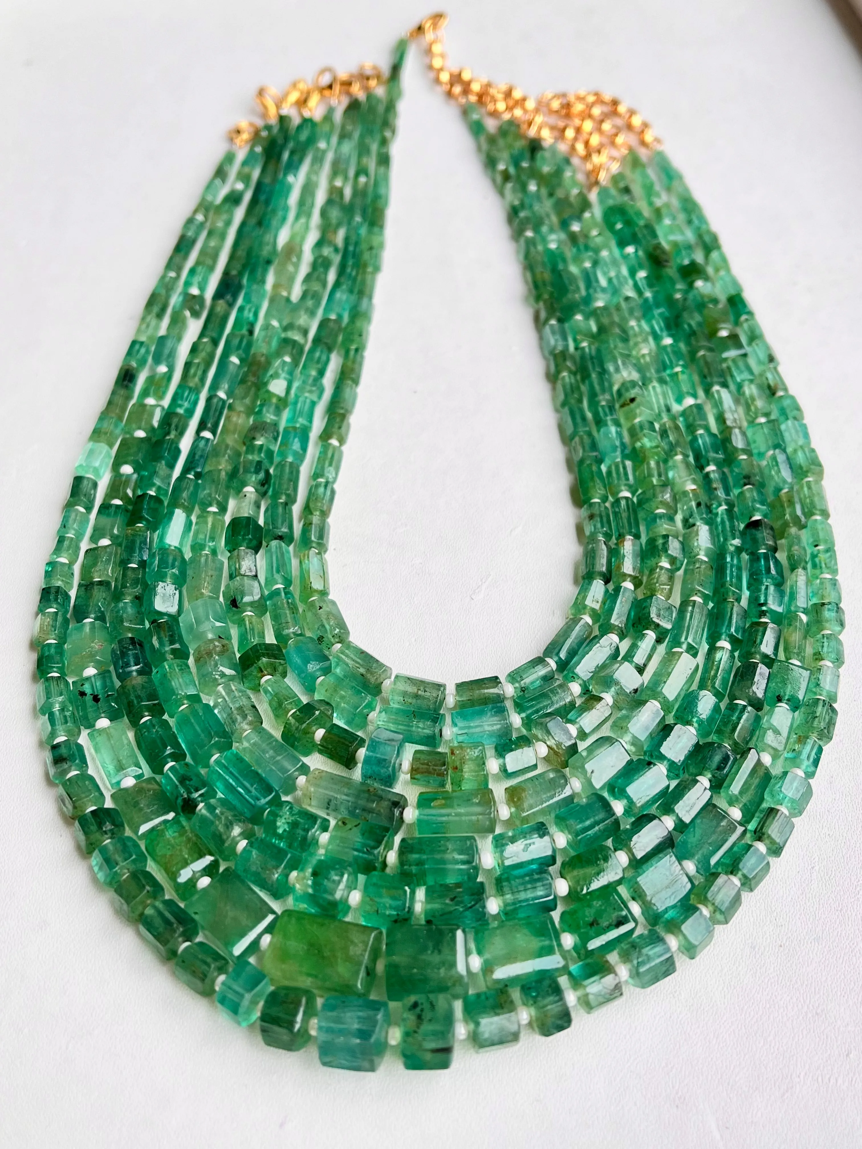 Natural Zambian Emerald fancy shape beaded Gemstone Necklace