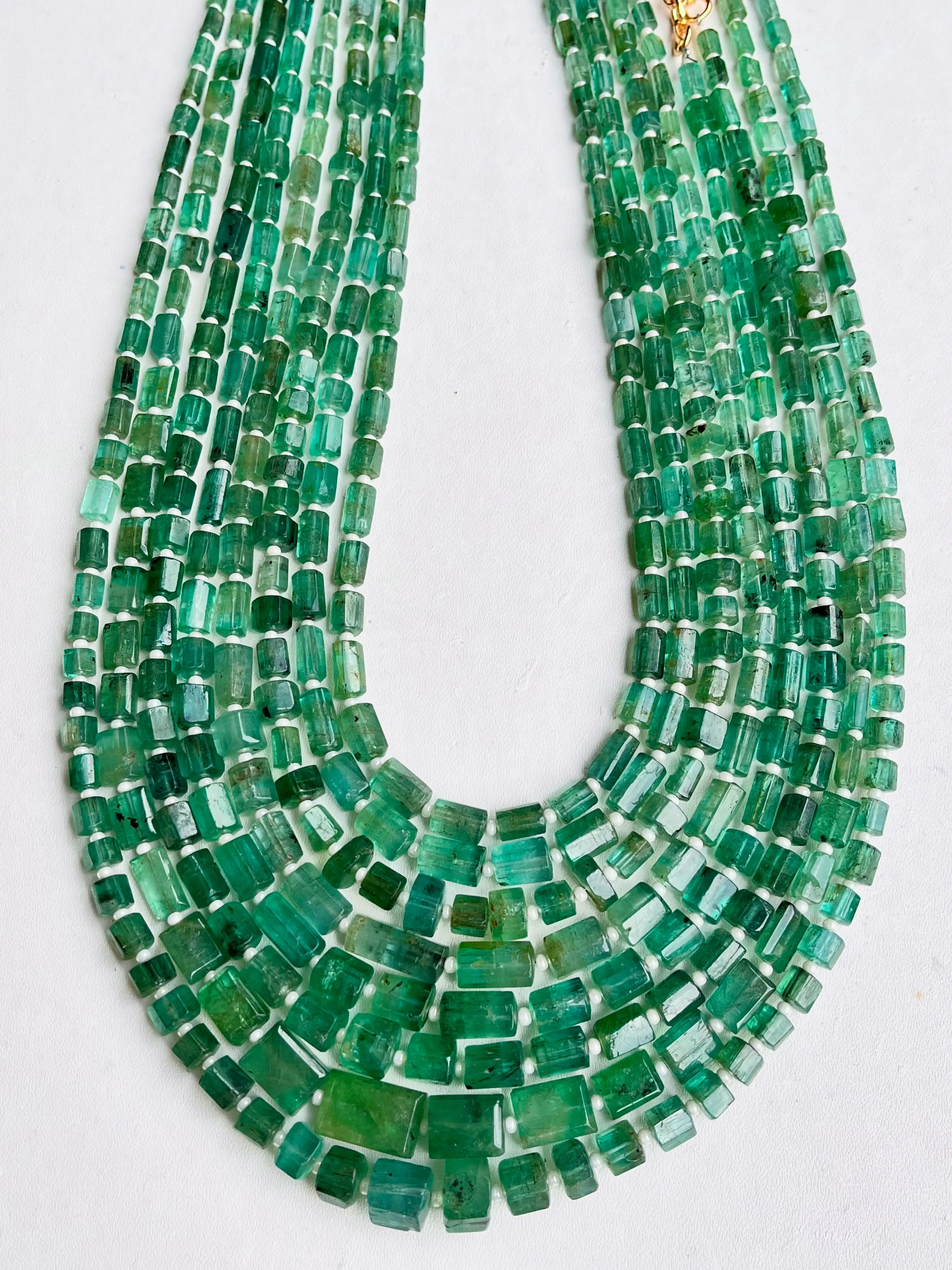 Natural Zambian Emerald fancy shape beaded Gemstone Necklace