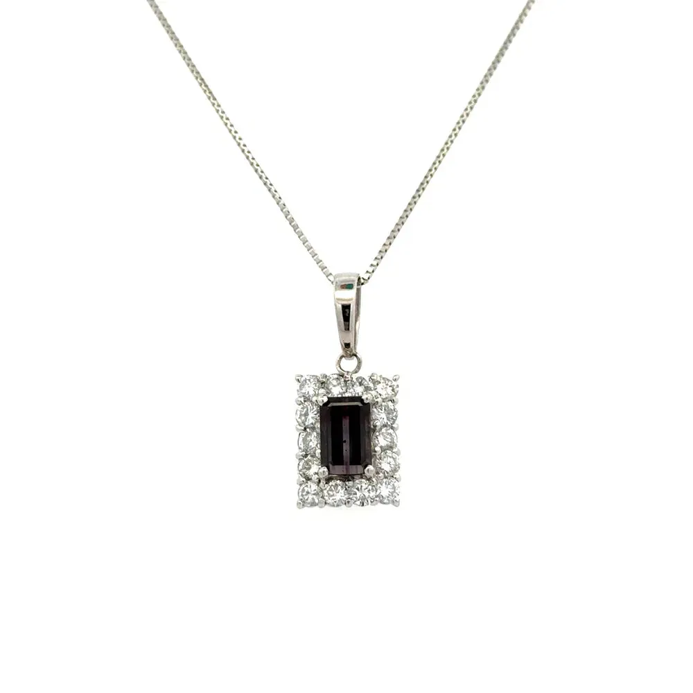 Platinum 1.63ct Emerald Cut NO HEAT Reddish Purple Sapphire GIA & .90tcw RBC Diamond Pendant Necklace 5.5g, 18"o