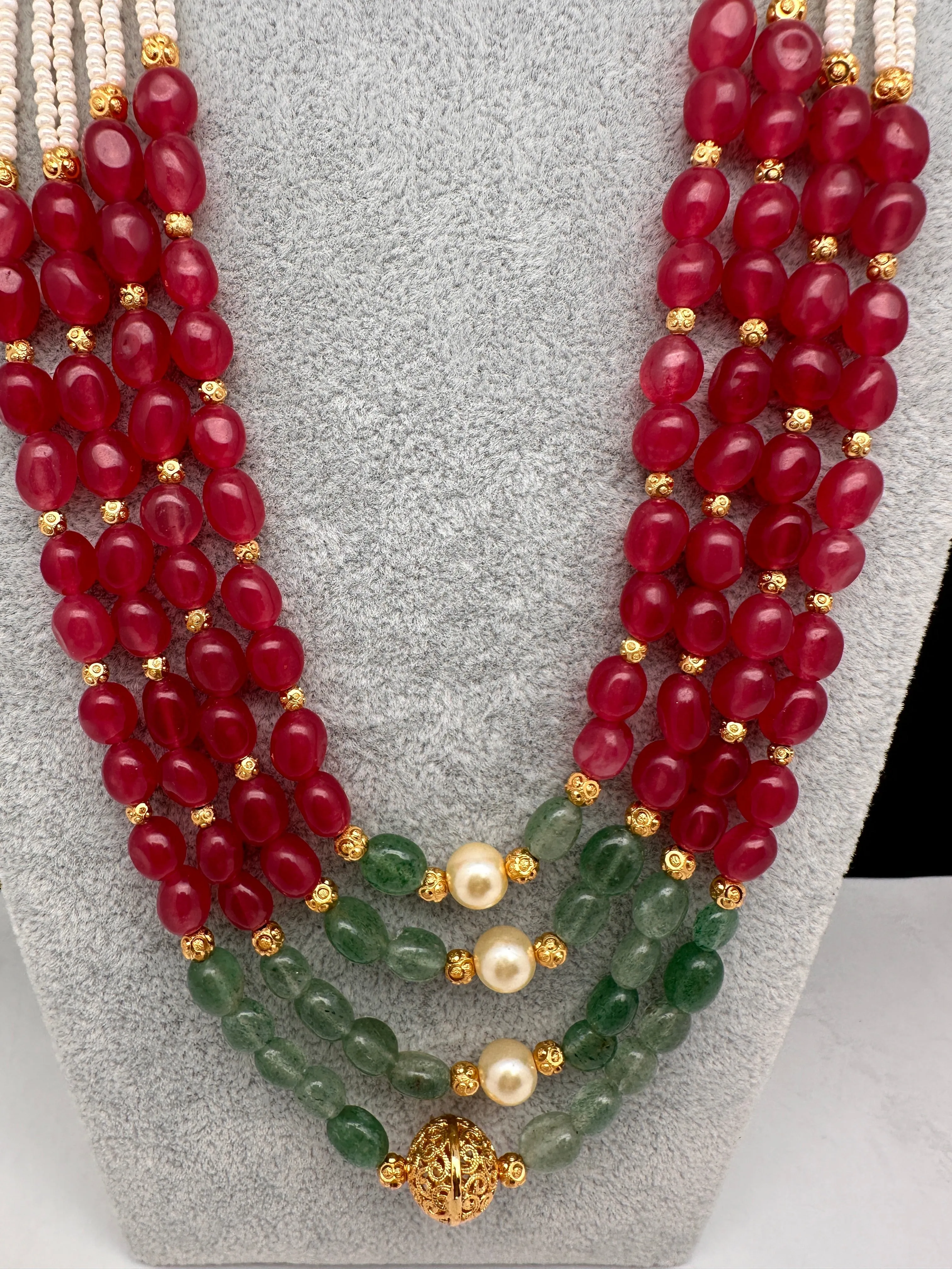 Ruby Emerald Nakshi Multi Layer Necklace