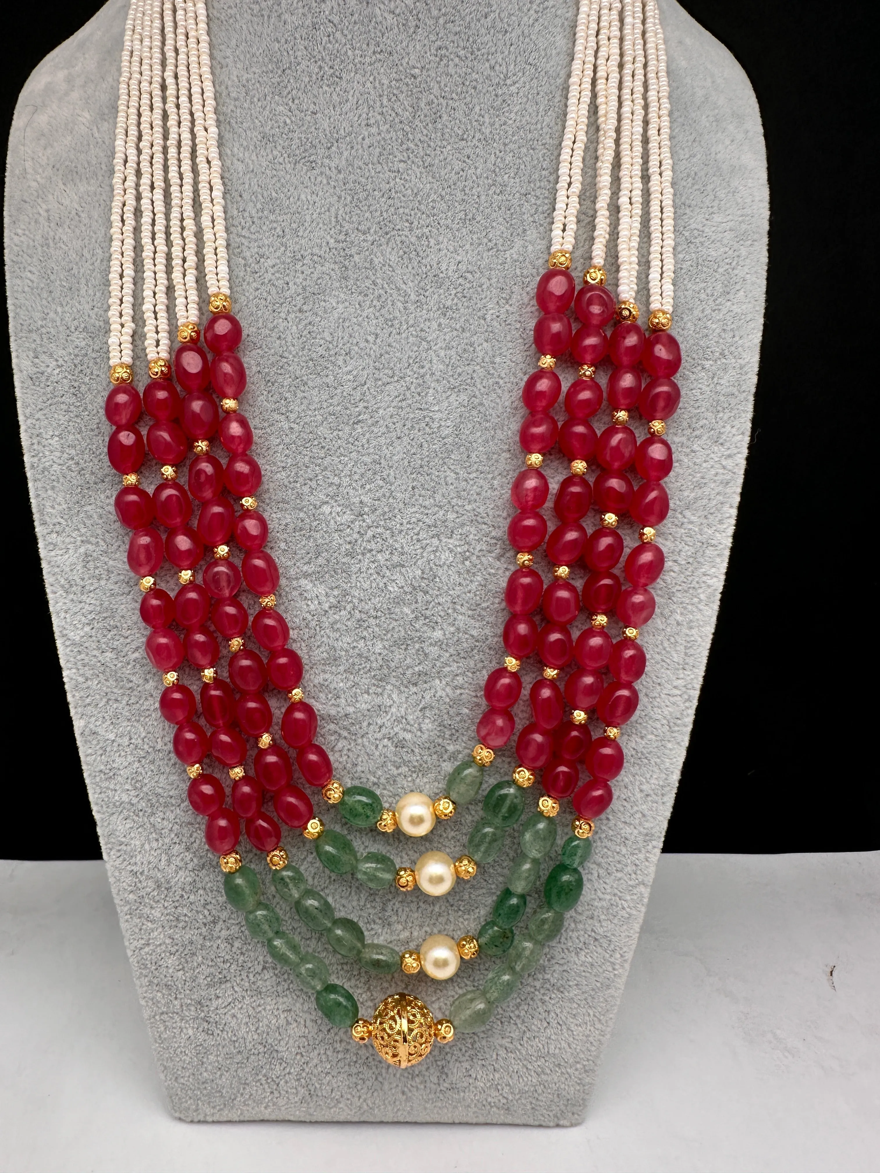 Ruby Emerald Nakshi Multi Layer Necklace