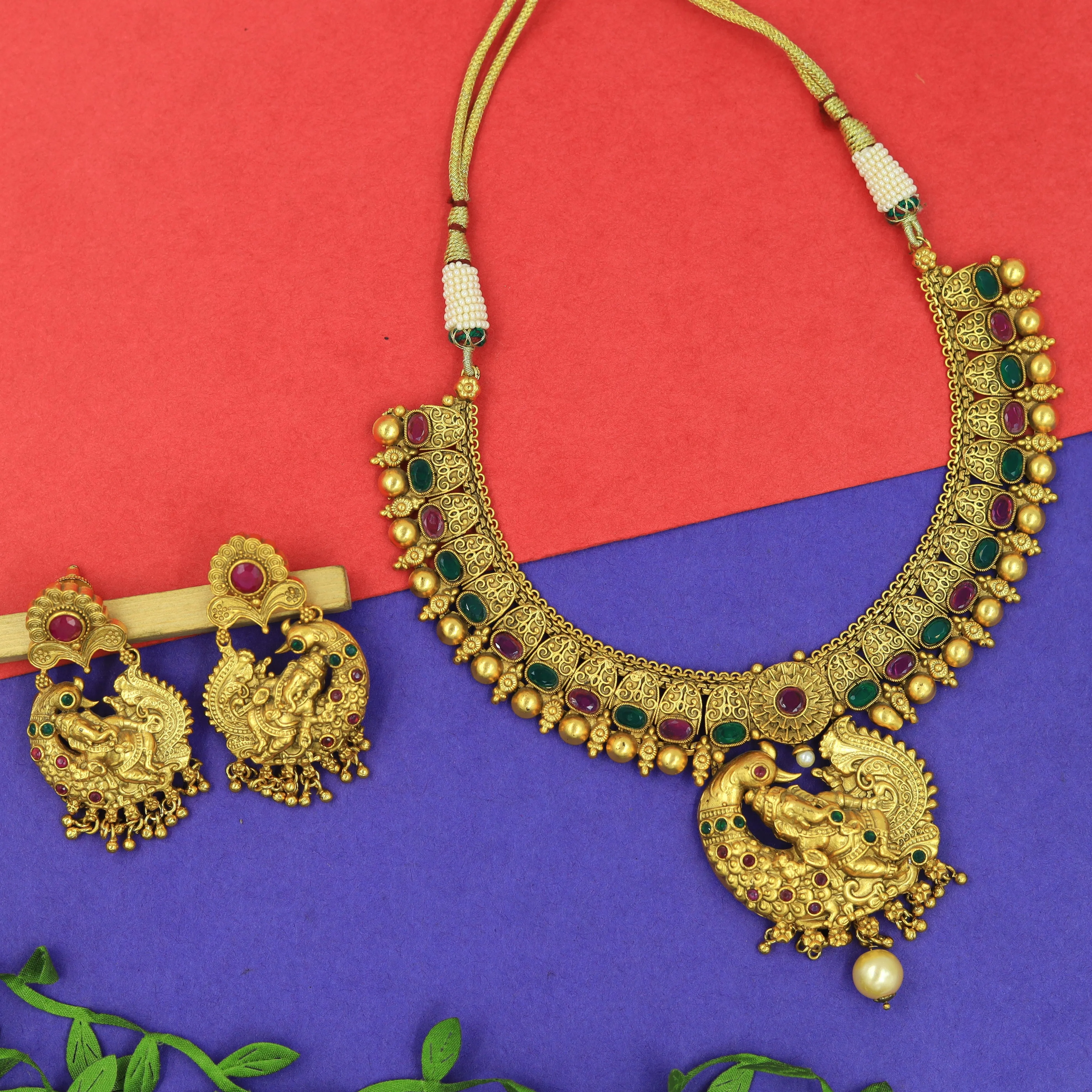 Ruby Green Temple Necklace Set 6167-1225