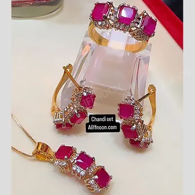 Ruby Stone Chandi Set