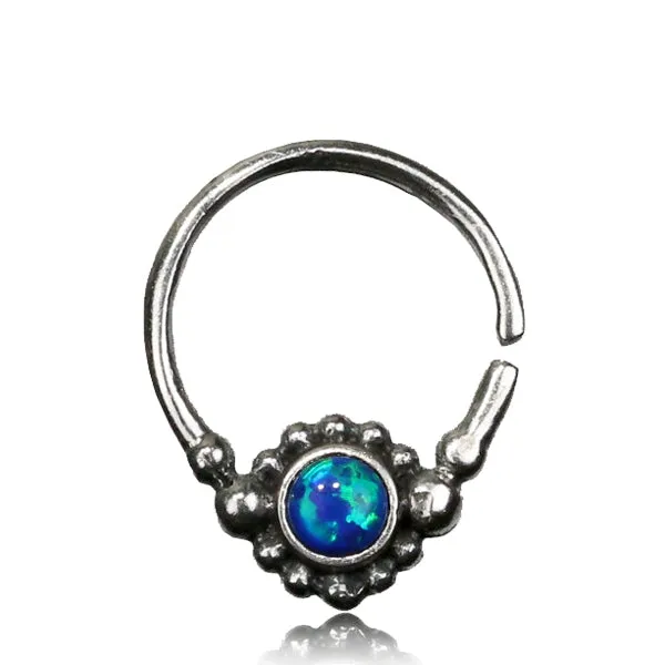 Shining Seeta Septum Ring -Silver - Blue Opal