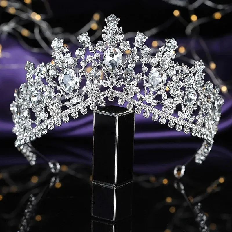 Silver Princess Tiara Detailed Real metal crystal Queen headdress jewelry