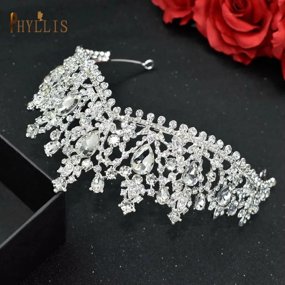 Silver Princess Tiara Detailed Real metal crystal Queen headdress jewelry