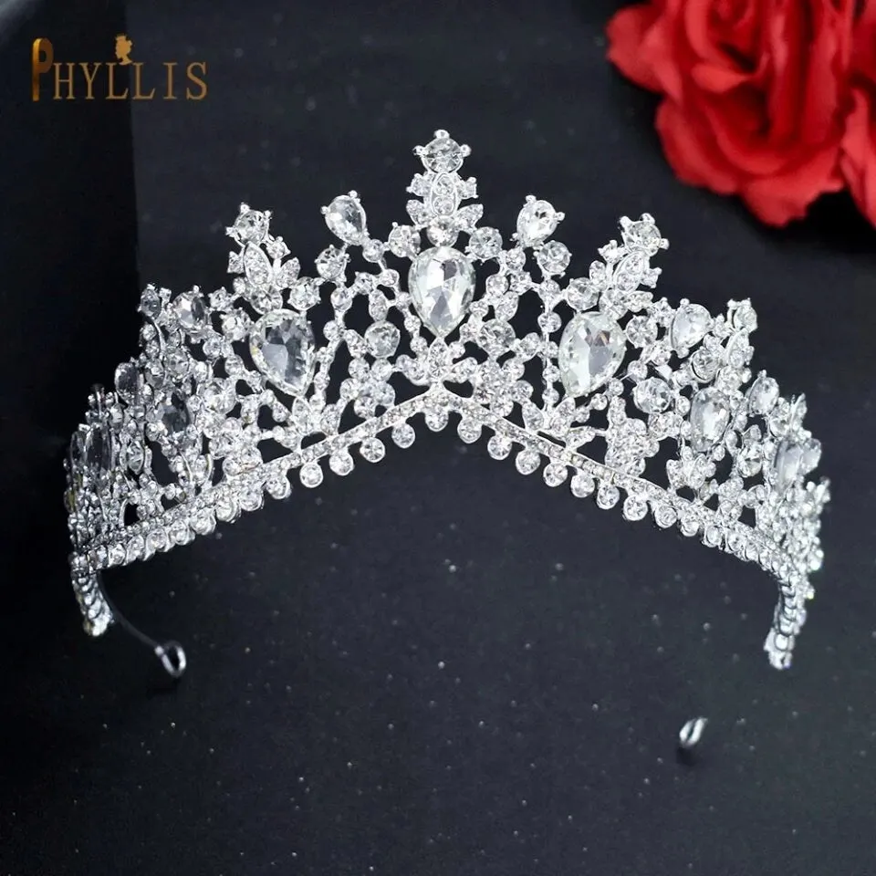 Silver Princess Tiara Detailed Real metal crystal Queen headdress jewelry