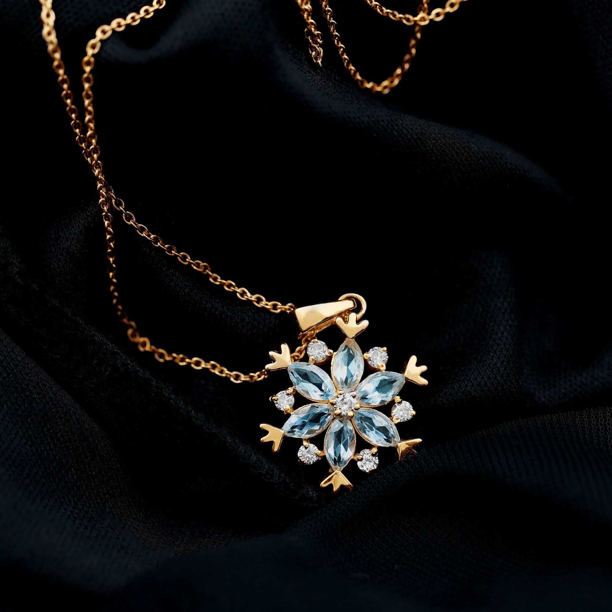 Sky Blue Topaz and Diamond Snowflake Pendant Necklace