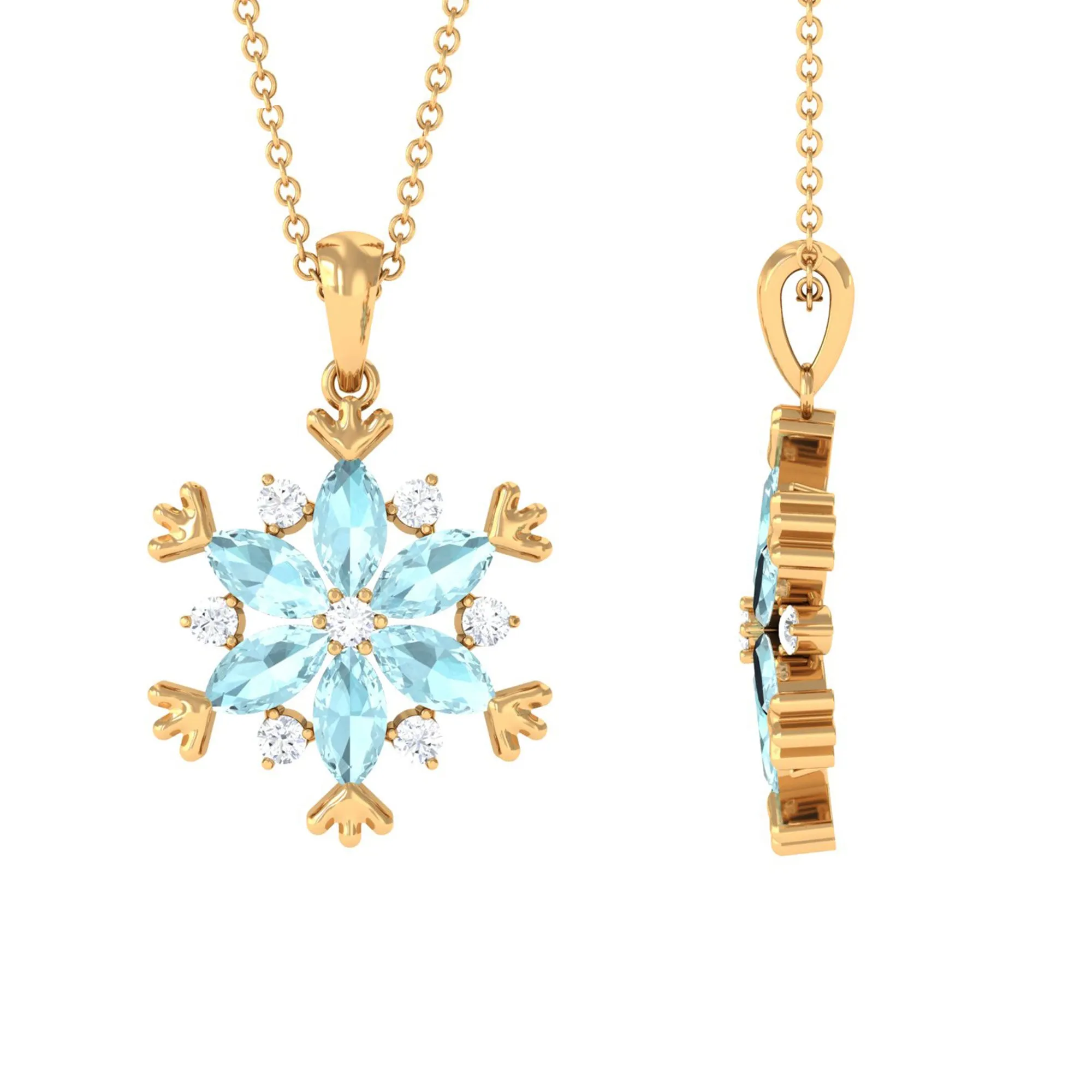Sky Blue Topaz and Diamond Snowflake Pendant Necklace