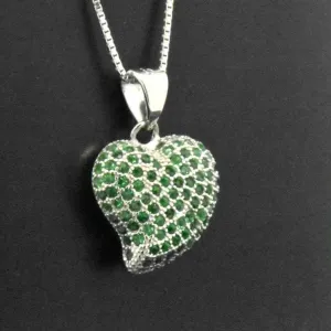 Sterling Silver Created Green Emerald Heart Pendant Necklace