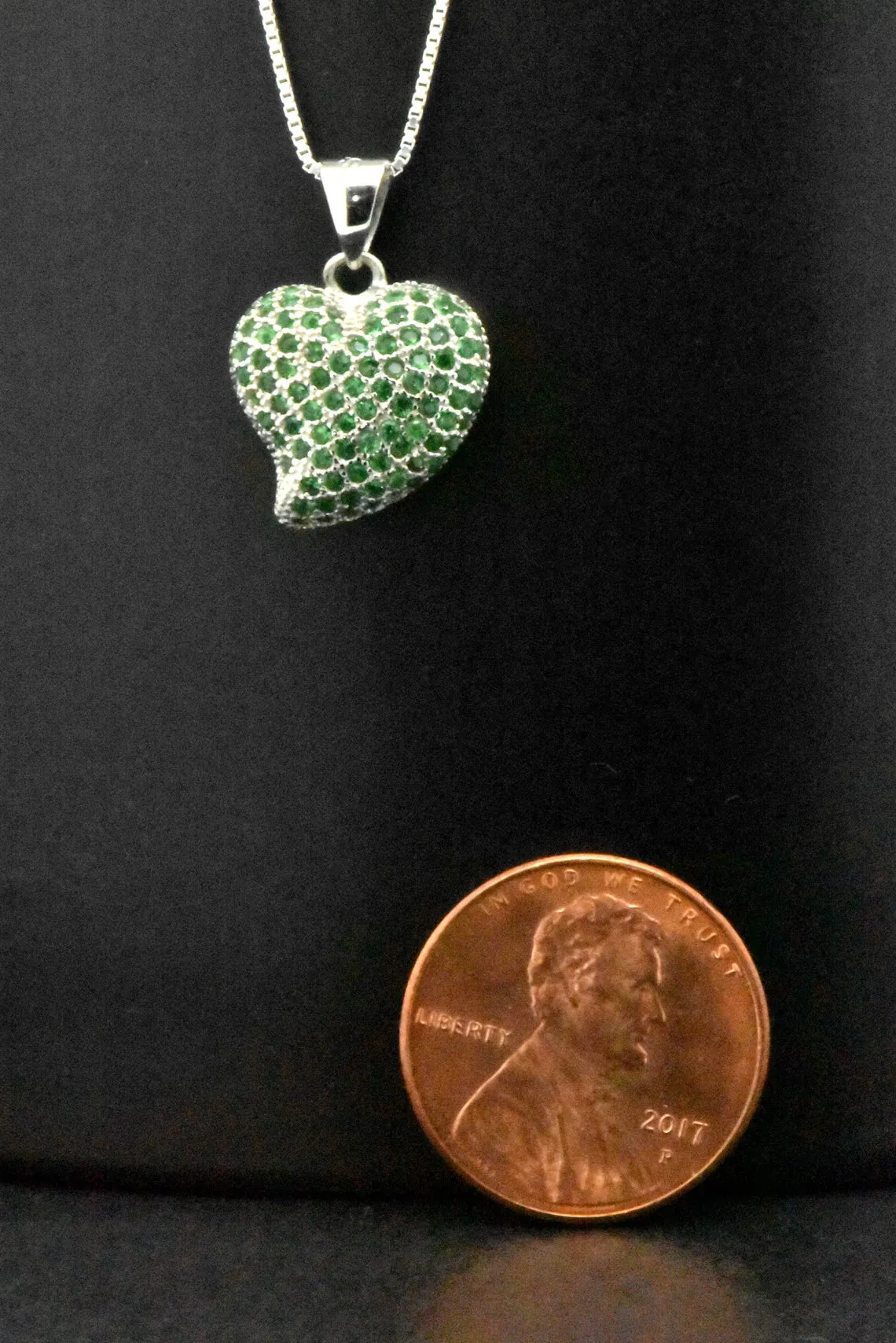 Sterling Silver Created Green Emerald Heart Pendant Necklace