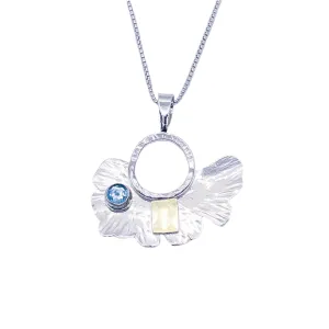 Sterling Silver Ginkgo and Blue Topaz Necklace