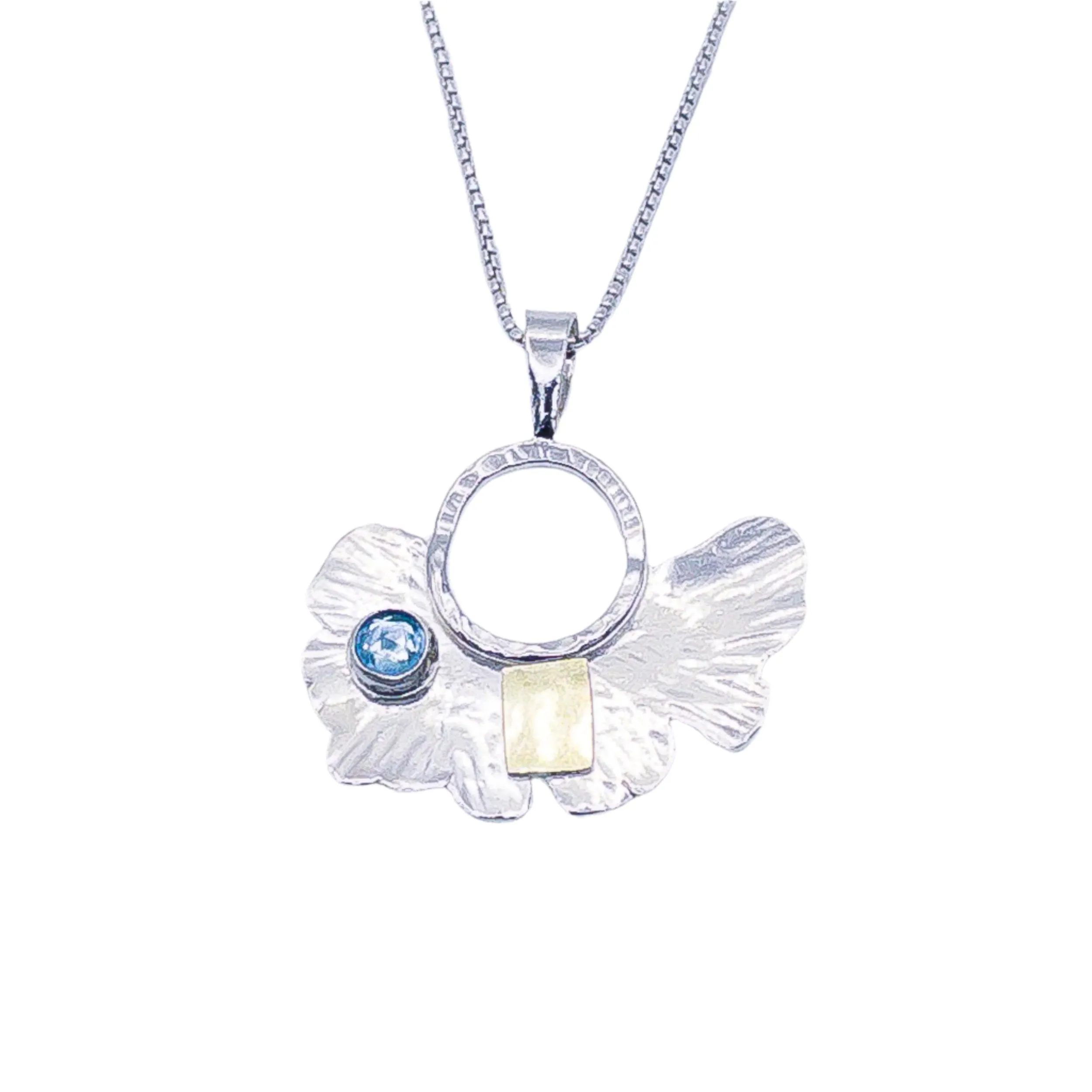 Sterling Silver Ginkgo and Blue Topaz Necklace
