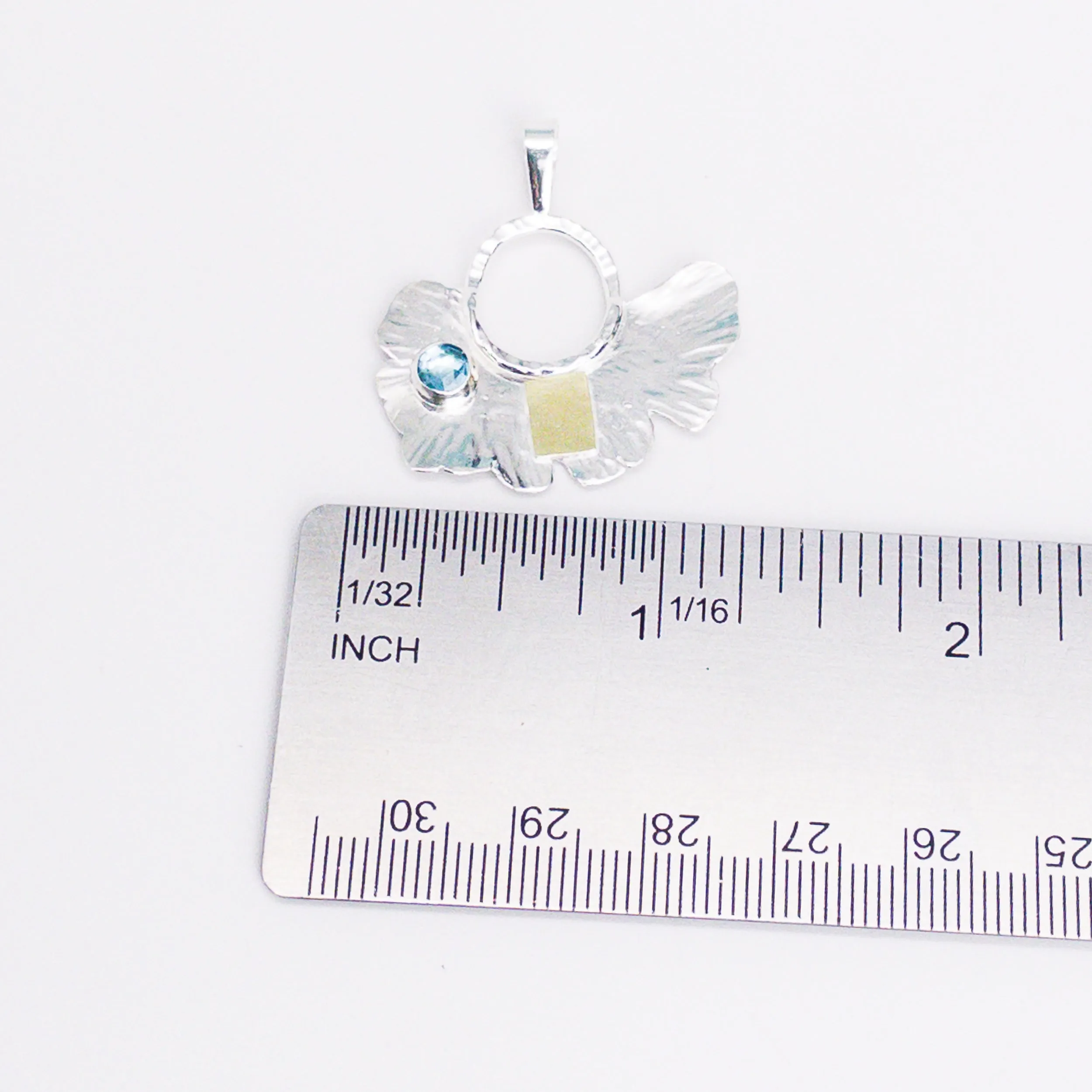 Sterling Silver Ginkgo and Blue Topaz Necklace