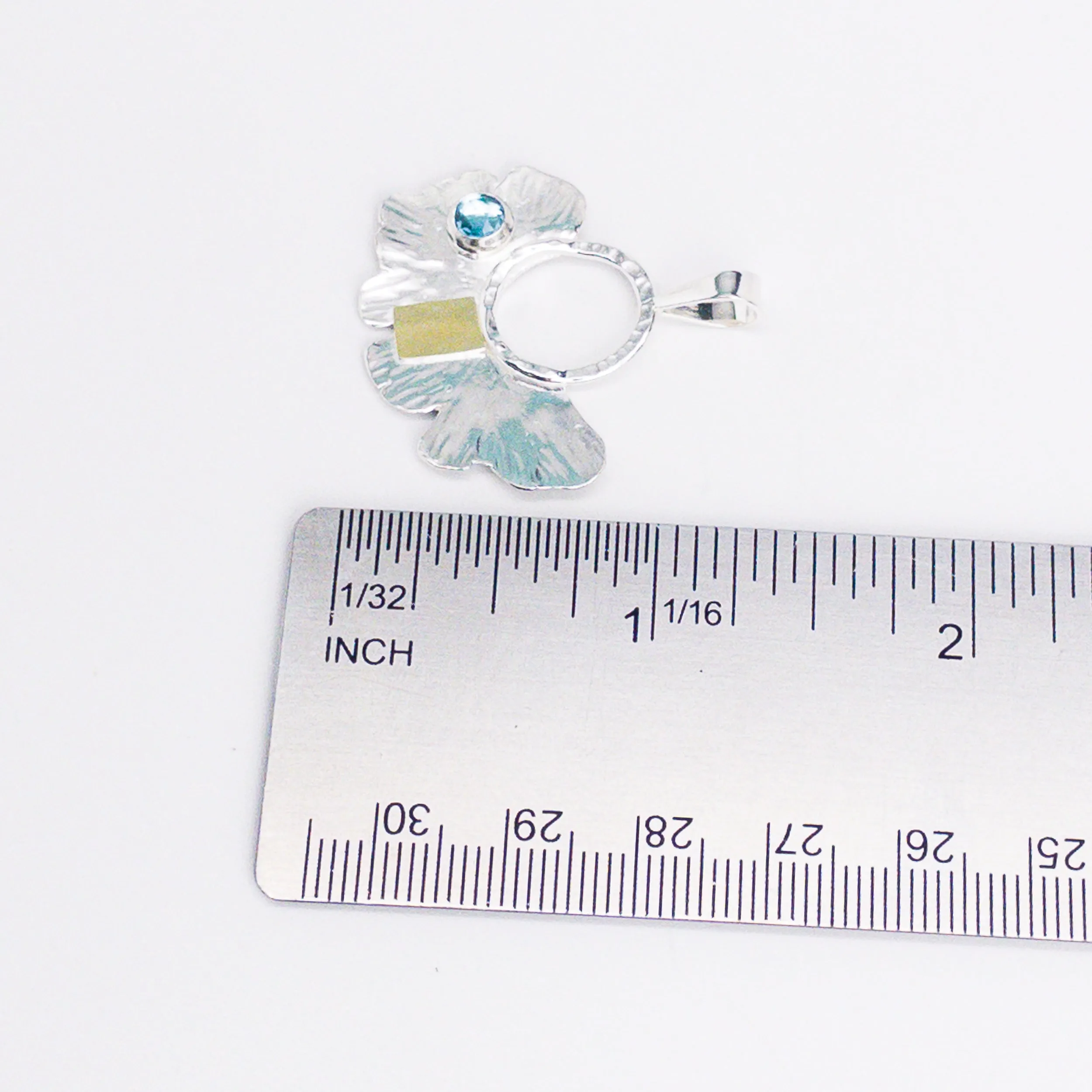 Sterling Silver Ginkgo and Blue Topaz Necklace