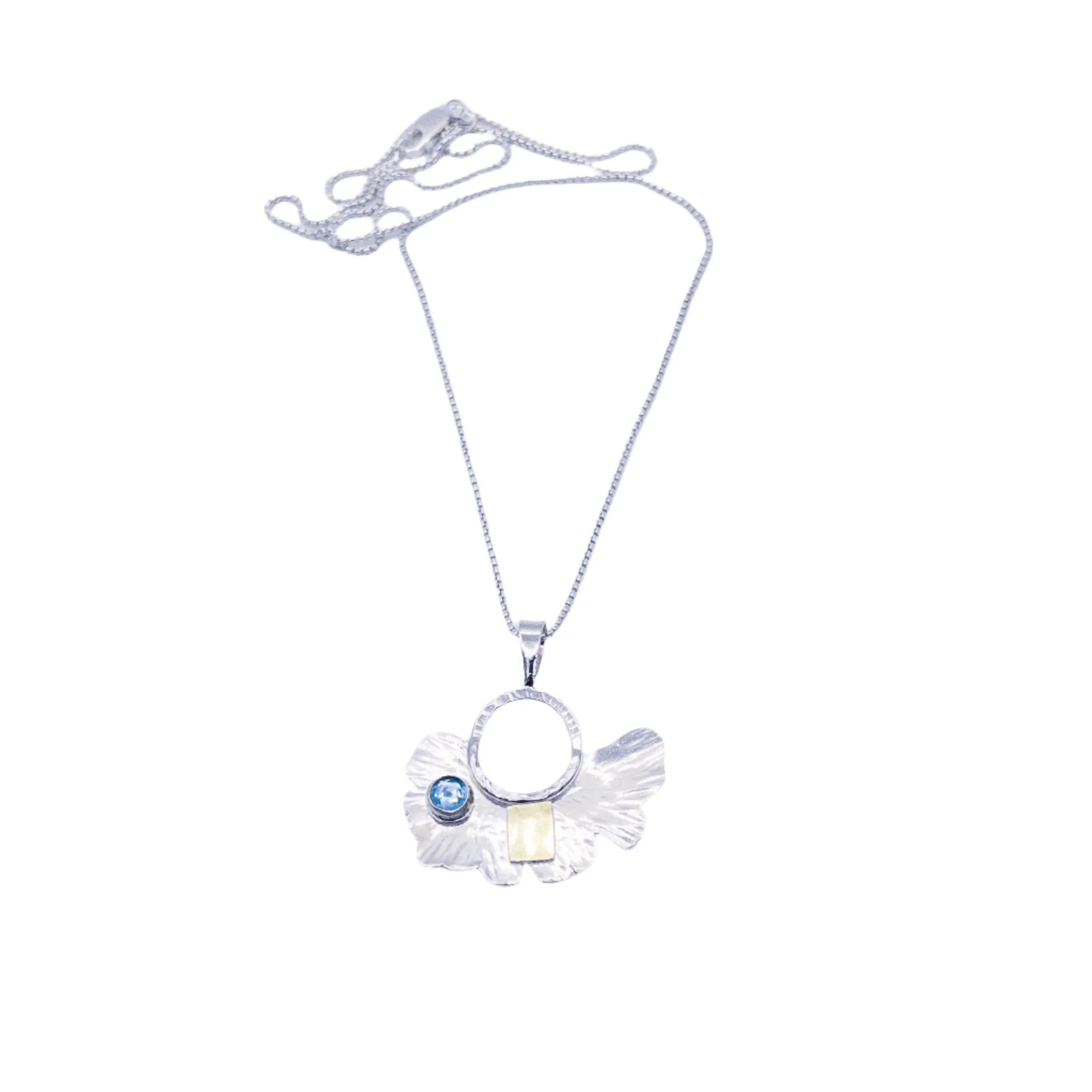 Sterling Silver Ginkgo and Blue Topaz Necklace