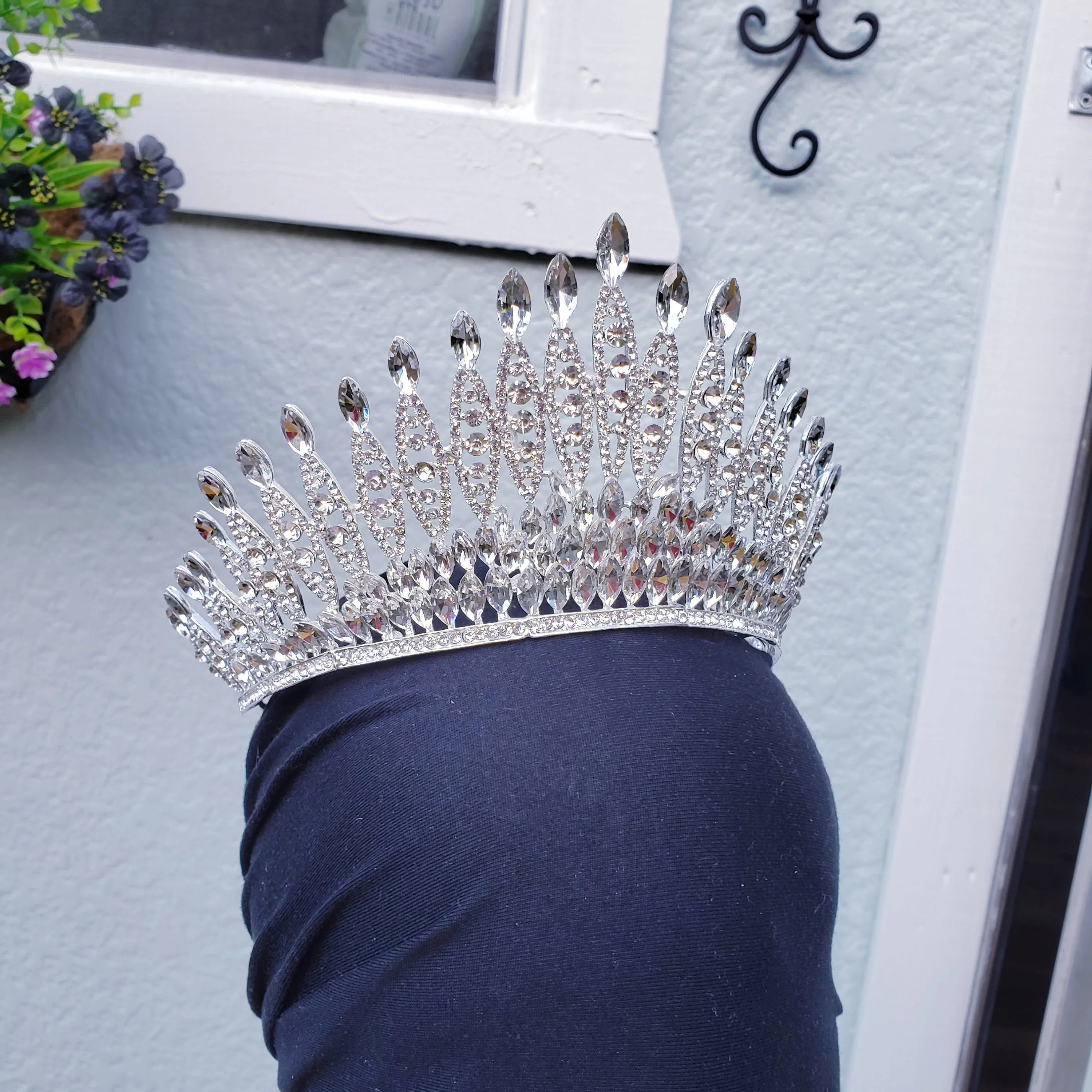 Tall Silver Crystal Tiara Crown diadem headdress bridal hair Jewelry bridal