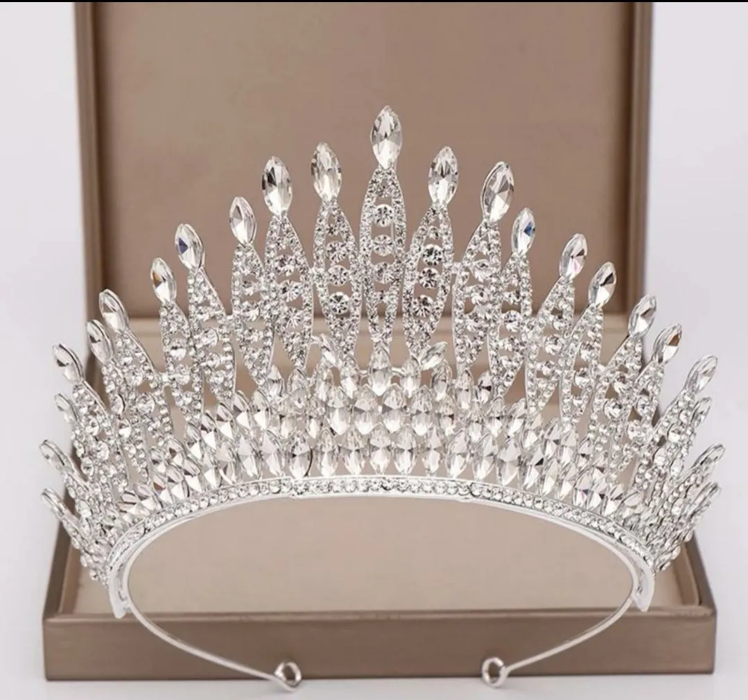 Tall Silver Crystal Tiara Crown diadem headdress bridal hair Jewelry bridal