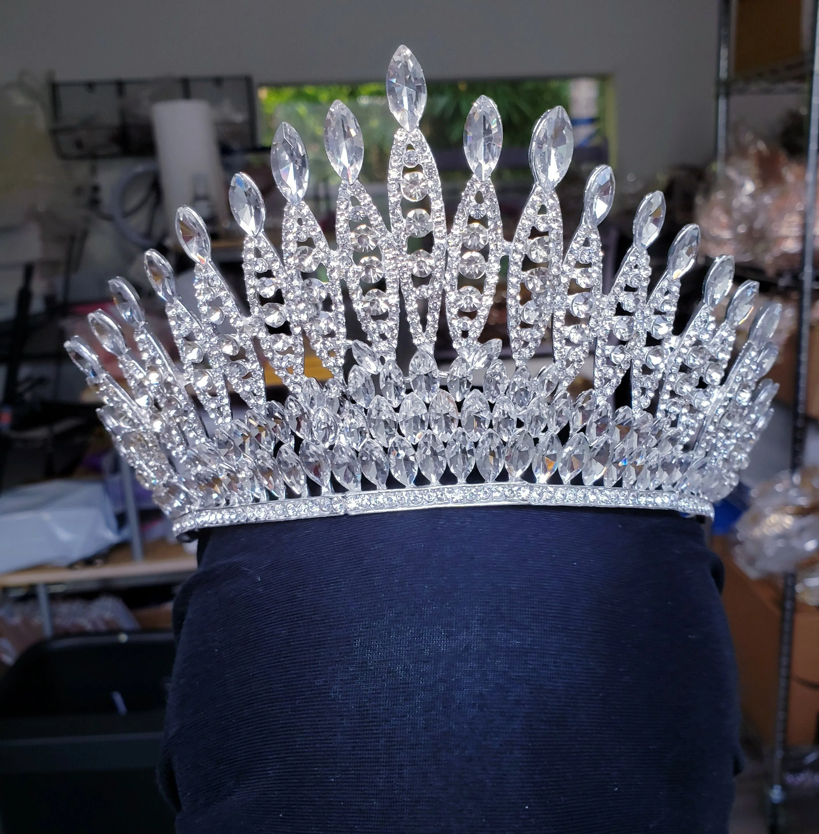 Tall Silver Crystal Tiara Crown diadem headdress bridal hair Jewelry bridal