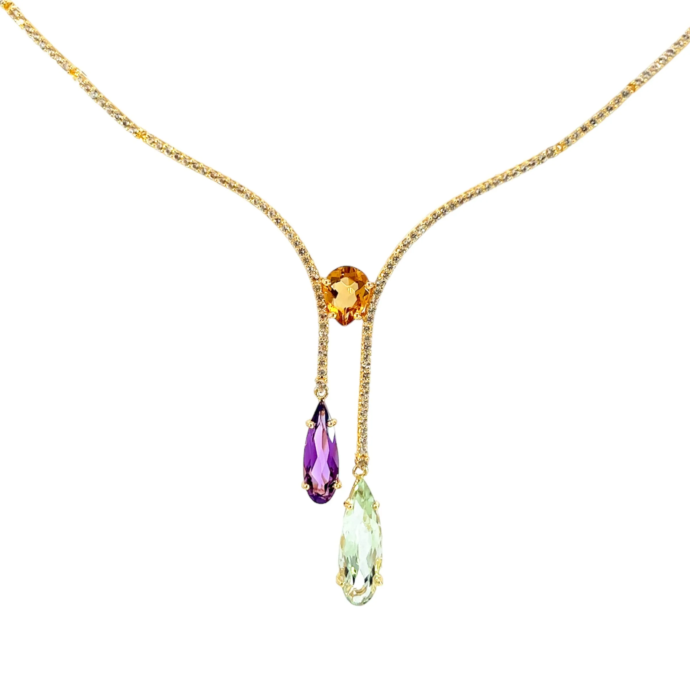VILLA RICA Necklace (1213) - Amethyst, Champagne Citrine, Prasiolite / YG