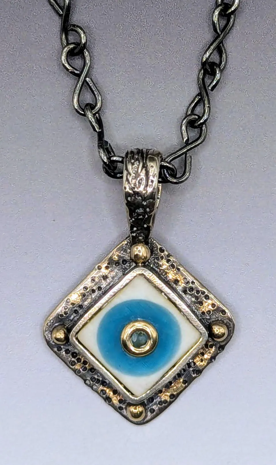 Vintage bakelite pendant on handmade sterling chain